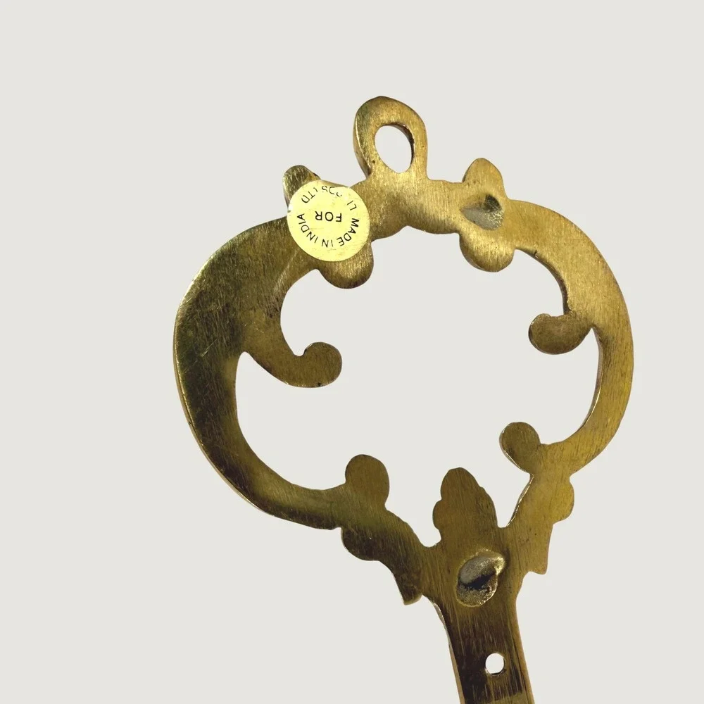 Vintage Ornate Solid Brass Wall Hook Scrolled Openwork Made in India 7.5 Inch